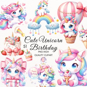 Cute Unicorn Birthday Clipart,Rainbow Unicorn Clipart,Unicorn Birthday Girl Clipart,Unicorn PNG,Magical Unicorn,Nursery,Birthday Invites