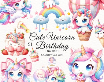 Cute Unicorn Birthday Clipart,Rainbow Unicorn Clipart,Unicorn Birthday Girl Clipart,Unicorn PNG,Magical Unicorn,Nursery,Birthday Invites