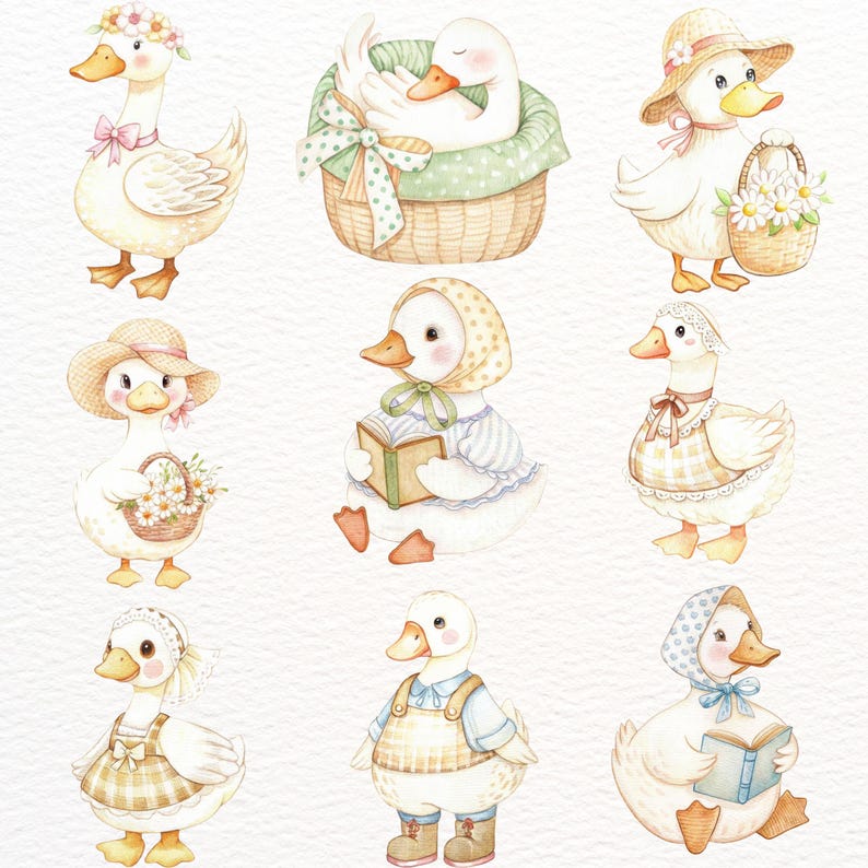 Silly Goose Clipart,spring Vintage Cottagecore,watercolor Goose Png ...