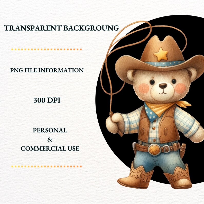 Watercolor Cowboy Teddy Bear Clipart,cute Cowboy Clipart,baby Cowboy