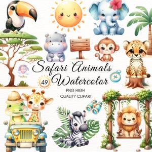 Safari animals watercolor clipart,Cute Safari,Watercolor Animals PNG,Cute Jungle Animals,Baby Animal,Nursery Decor,Lion,Birthday Invitations