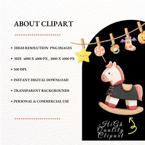 May include: A digital clipart image featuring a rocking horse with a black cape and red accents, alongside Halloween-themed decorations hanging from a clothesline. The image includes the text "High Quality Clipart".