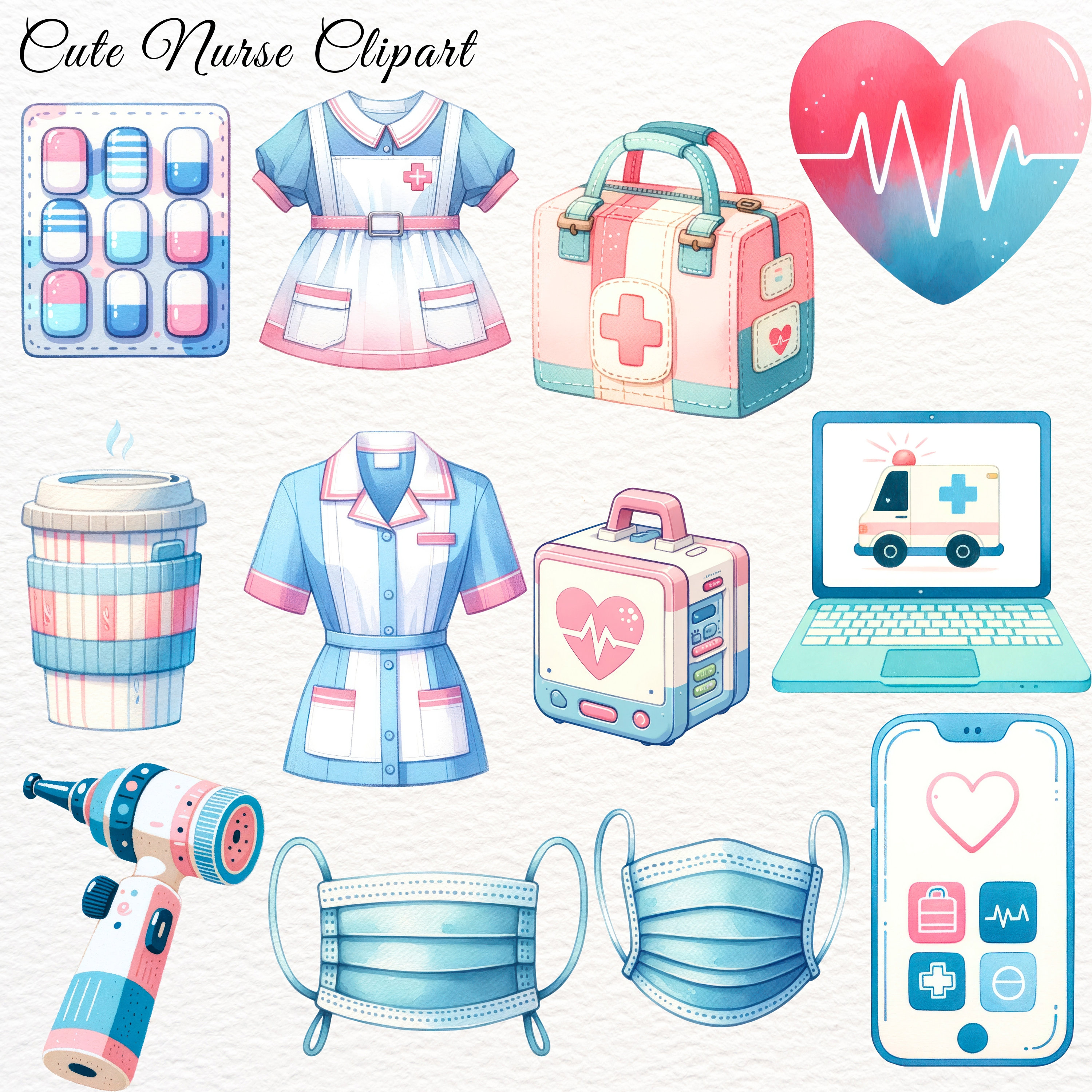 Cute Nurse Clipart,medical Clipart,nurse Png,nurse Elements,medical  Elements Clipart,healthcare Projects Digital Planner,instant Download -  Etsy Israel, image size:3000x3000