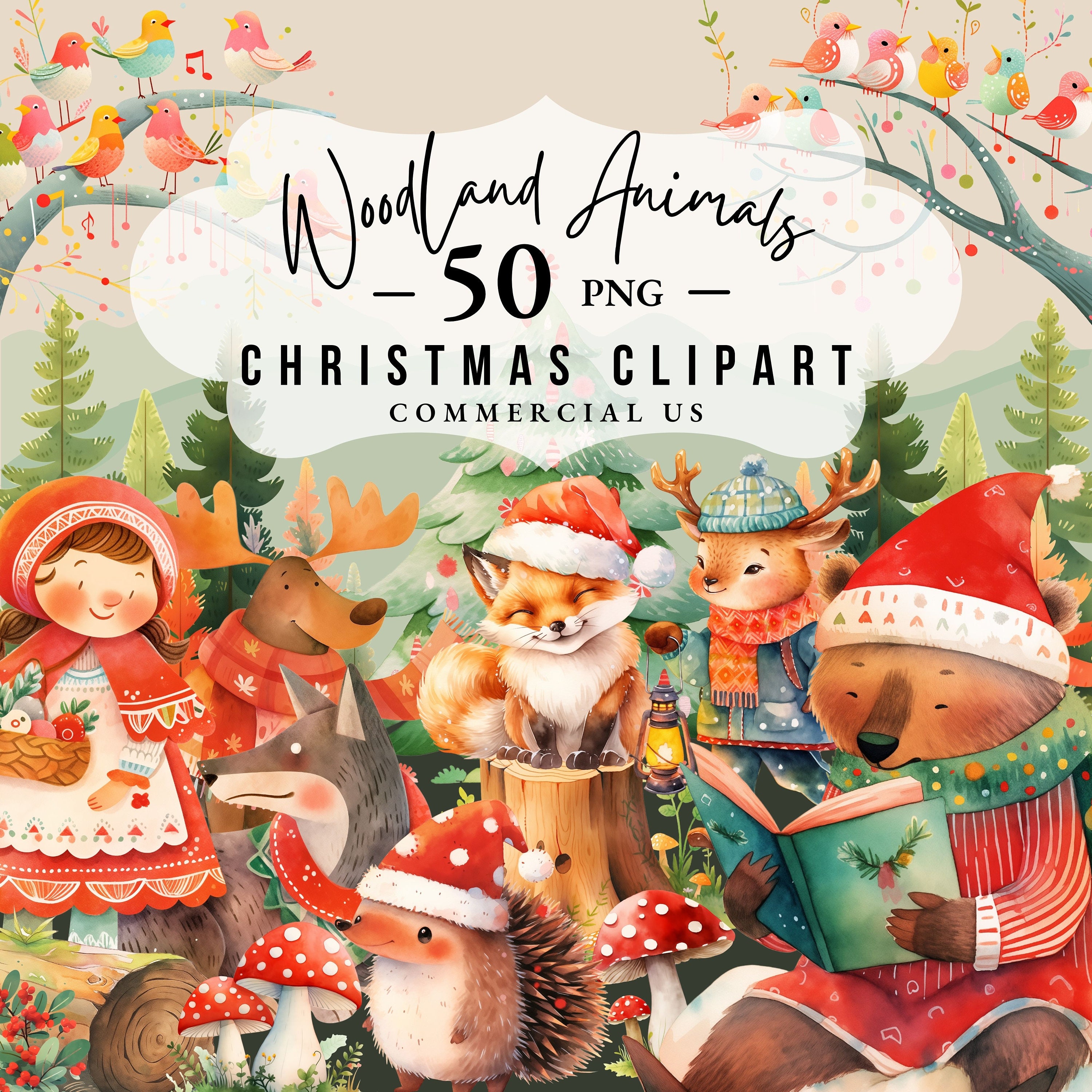 Woodland Animals Christmas Clipart,woodland Christmas,forest Animals