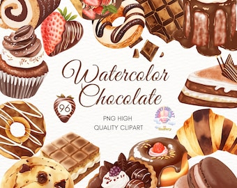 Watercolor Chocolate Clipart,Sweets Clipart,Candy Clipart,Chocolate Drips,Sweet Treats,Macaron,Cupcake,Ice cream,Scrapbooking,Invitations