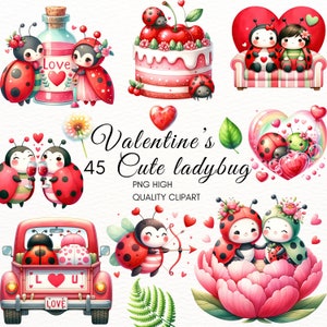 Valentine's cute ladybug clipart,Cute Ladybug Couple Digital PNG,Love Bug clipart,Nursery Decoration, Watercolor Clipart,Valentine's Decor
