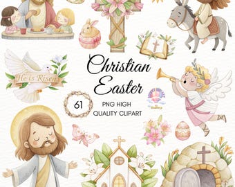Watercolor Christian Easter Clipart: He is Risen PNG (Digital Download)