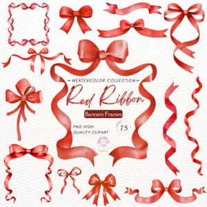 Watercolor Red Bows Clipart,Coquette Bow Clipart,red bows png digital files,Valentine Coquette PNG,Bows Borders,Bows Frames,Cards,Templates
