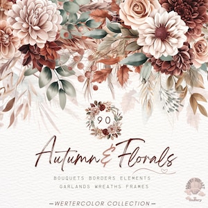 Watercolor Autumn Florals Clipart,Dried Flowers PNG,Terrocata Floral,Boho flowers png,Boho Fall Wedding,Crafts,Invitations,Instant Download