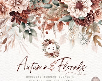 Watercolor Autumn Florals Clipart,Dried Flowers PNG,Terrocata Floral,Boho flowers png,Boho Fall Wedding,Crafts,Invitations,Instant Download