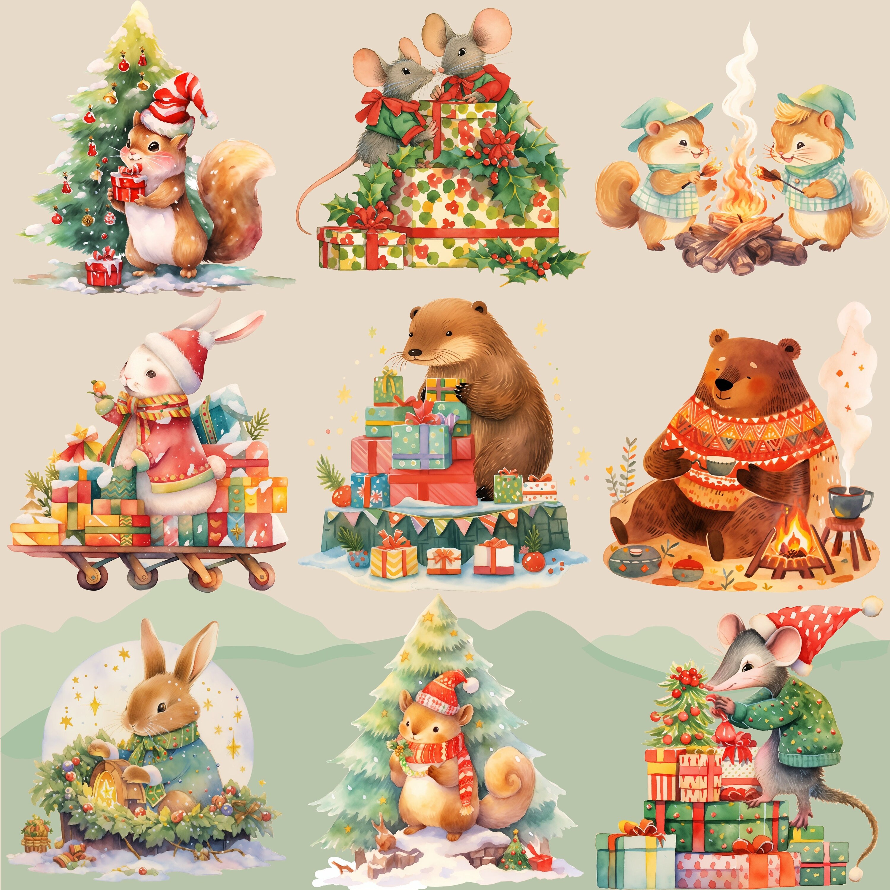 Woodland Animals Christmas Clipart,woodland Christmas,forest Animals