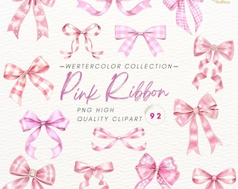 Watercolor Pink Ribbon Clipart: Bows PNG, Coquette Designs (Digital Download)