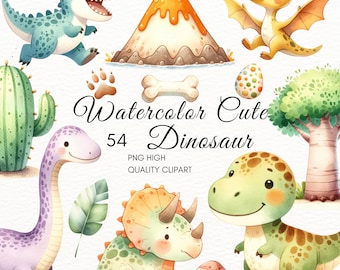 Watercolor Dinosaur Clipart,Watercolor cute Dinosaur Clipart,Nursery Clipart, Dinosaur Birthday Party,Baby Shower,PNG,Baby Boy,Nursery Decor