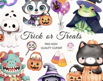Halloween Animals Clipart, Witch Kids PNG (Digital Download)