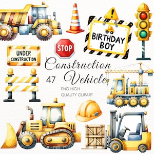 Construction Vehicle clipart,construction birthday,Watercolor Vehicles,Birthday Party Decor,Nursery Themes,Bulldozer,Digital PNG for Kids