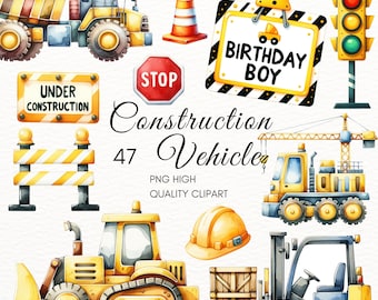 Construction Vehicle clipart,construction birthday,Watercolor Vehicles,Birthday Party Decor,Nursery Themes,Bulldozer,Digital PNG for Kids