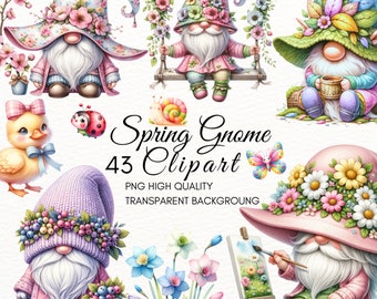 Spring Garden Gnome Clipart: Watercolor Flower Gnomes (Digital Download)