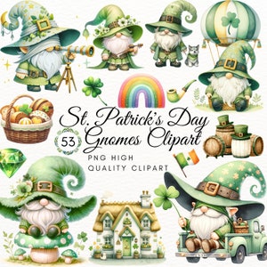 Watercolor Saint Patricks Gnomes Clipart,St. Patrick&#39;s Day Gnomes Clipart,St Patrick Day Clipart,Irish Festive PNG,Gnome png,Commercial Use