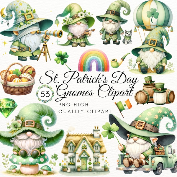 Watercolor Saint Patricks Gnomes Clipart,St. Patrick's Day Gnomes Clipart,St Patrick Day Clipart,Irish Festive PNG,Gnome png,Commercial Use