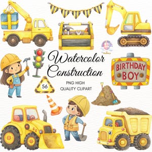 Watercolor Construction Clipart,Construction birthday,Watercolor Vehicles,Birthday Party Decor,Nursery Themes,Bulldozer,Digital PNG for Kids