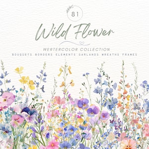Wild Flower Clipart,Floral Watercolor Borders,Wedding Clipart,Premade Borders,Spring Clipart,wreath,frame,Meadow,Invitations & Home Decor