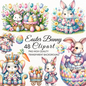 Easter Bunny Clipart,Cute Easter Bunny Clipart,Rabbit Digital PNG Images for Spring Crafts,Easter Decor,Spring Clipart,Easter Egg,Nursery