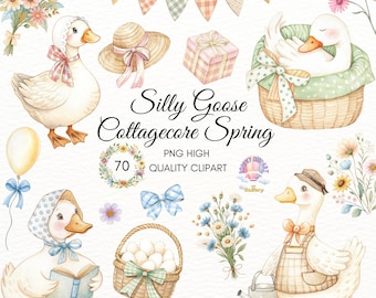 Silly goose clipart,Spring Vintage Cottagecore,Watercolor goose png,Birthday Party,Wildflowers,Balloons,Baby Shower Invitations,Nursery Art