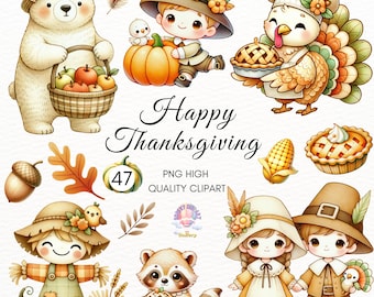 Thanksgiving Clipart, Autumn Woodland Animals, Nursery Decoration (PNG Files)