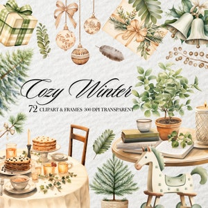 Cozy winter clipart,Cozy Christmas Clipart,Watercolor Winter Clipart,Boho Christmas PNG,Christmas Wreath,Nature-inspired colors,Cardmaking