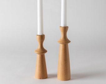 Candlesticks ITHACA Natural | Set of 2 Candlesticks | Wooden Candlestick Holder | Wood Pillar Candle holders | Wood Modern Candle Holders