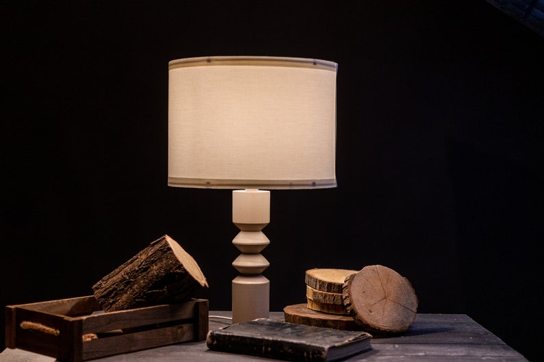 Table Lamp RODOS Gray | Wood Table Lamp | Bedside Lamp | Wooden Lamp | Beech Wood Base Lamp | Decorative Lamp | Wood Lamp | Wood Lampshade