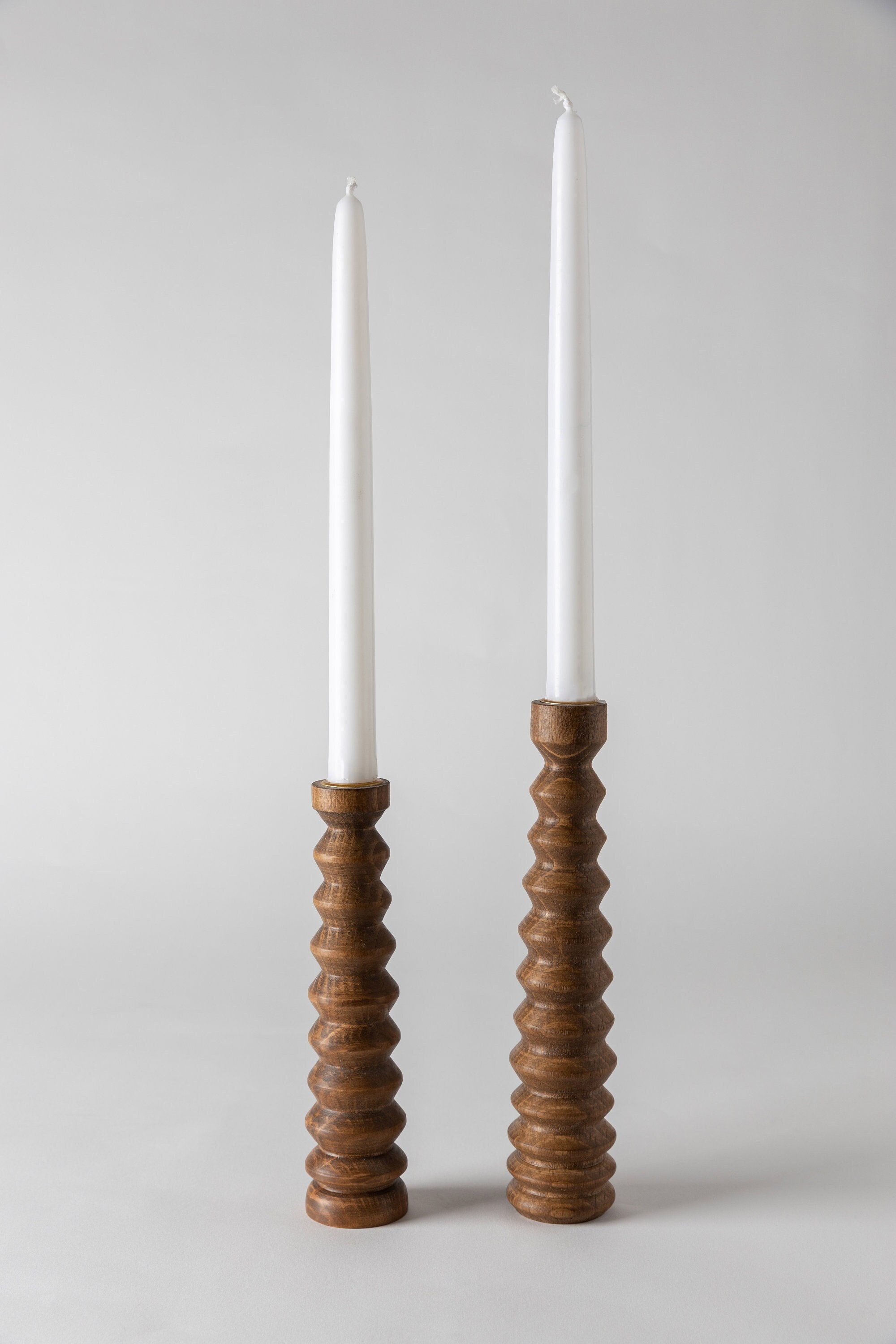 Candlesticks IKARIA Brown | Set of 2 Candlesticks | Wooden Candlestick Holder | Wood Pillar Candle holders | Wood Modern Candle Holders