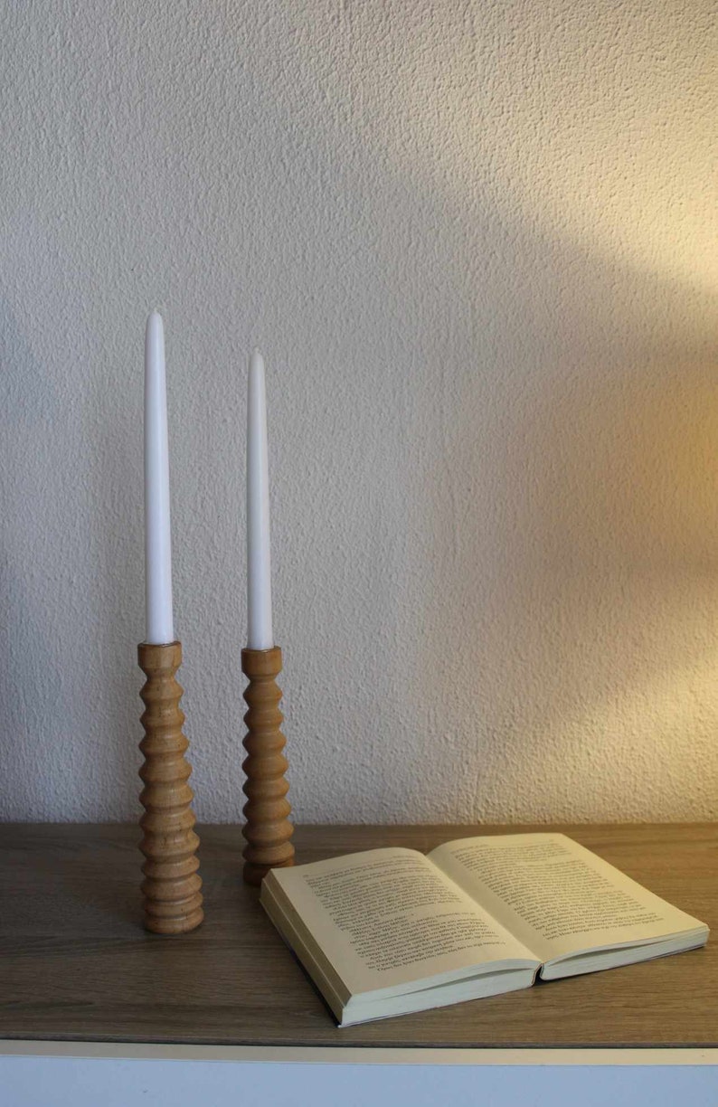 Candlesticks IKARIA Brown | Set of 2 Candlesticks | Wooden Candlestick Holder | Wood Pillar Candle holders | Wood Modern Candle Holders
