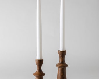 Candlesticks ITHACA Brown | Set of 2 Candlesticks | Wooden Candlestick Holder | Wood Pillar Candle holders | Wood Modern Candle Holders