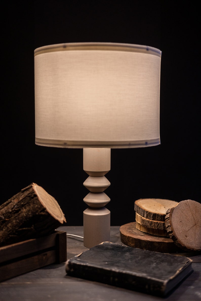 Table Lamp RODOS Gray | Wood Table Lamp | Bedside Lamp | Wooden Lamp | Beech Wood Base Lamp | Decorative Lamp | Wood Lamp | Wood Lampshade