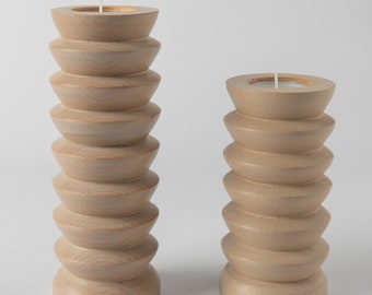 Candlesticks OLYMPOS Gray | Set of 2 Candlesticks | Wooden Candlestick Holder | Wood Pillar Candle holders | Wood Modern Candle Holders