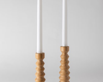 Candlesticks IKARIA Natural | Set of 2 Candlesticks | Wooden Candlestick Holder | Wood Pillar Candle holders | Wood Modern Candle Holders