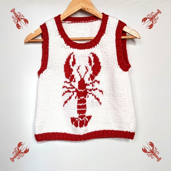 Gilet tricoté laine homard rouge et blanc