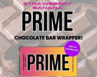 Strawberry Banana Prime Chocolate Bar Wrapper, Birthday Party Favor (Digital Download)