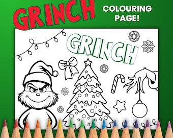 Grinch Colouring Page, Instant Download, Printable Christmas Coloring Book, Xmas Eve Box Idea, Placemat Activity Sheet, Grinchmas Party