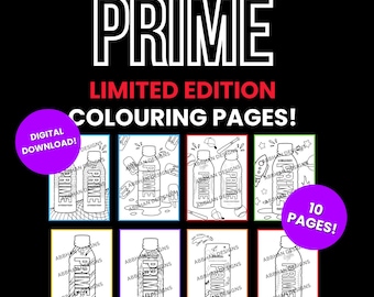 Prime Hydration Colouring Pages, 10 Designs (Digital Download)