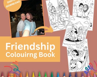 Personalized Friendship Coloring Book from Photo – Custom Digital Portrait (PDF)