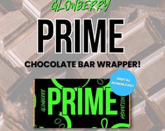 Glowberry Prime Chocolate Bar Wrapper, Birthday Party Favor (Digital Download)
