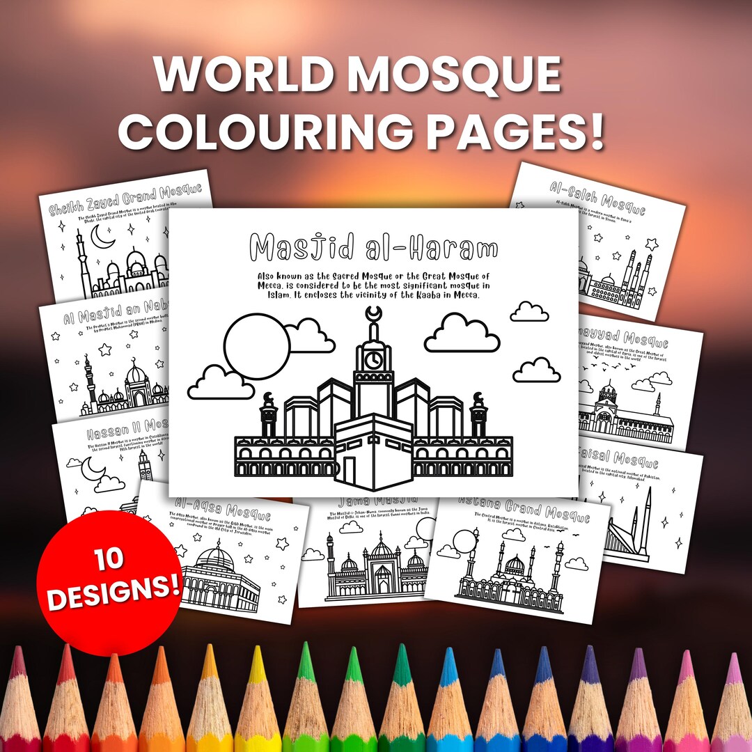 10 World Mosque Colouring Pages, Fact Sheets, Instant Download ...