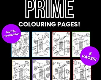 Prime Hydration Coloring Pages, 8 Designs (Digital Download)