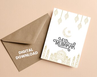 Eid Mubarak Printable Card, Instant Digital Download Money Card, Printable Muslim Greeting Cards, Instant Download, Ramadan Kareem Card