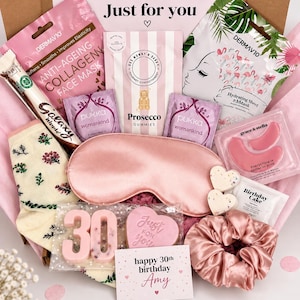 30th birthday gift for her with pamper treats, pink sleep mask and personalised 30th birthday card