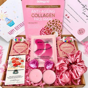 30th birthday gifts for her presented in a pretty pink pamper letterbox gift box with personalised card