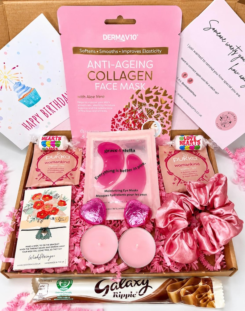 30th birthday gifts for her presented in a pretty pink pamper letterbox gift box with personalised card