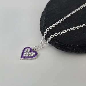 Necklace, Heart Necklace, Pendant Necklace, Heart Pendant Necklace, Rhinestone Heart Necklace, Rhinestone Pendant Necklace.